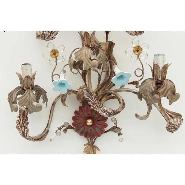 Large Italian Wall Lamp with Glass Flowers in the style of Banci Firenze, 1970s For Sale - Image 6 of 11