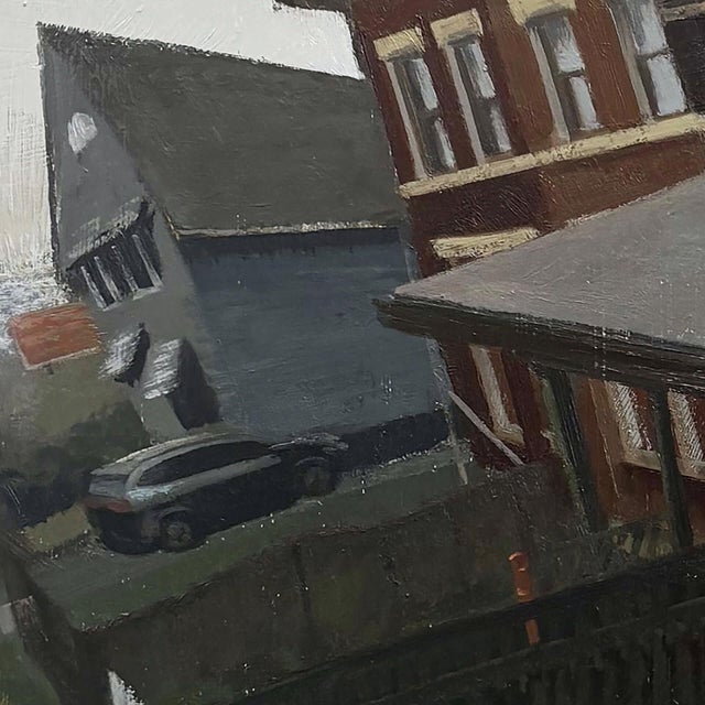 Early 21st Century State Ave. Stretch by Brad Davis | Oil on wood panel Pink limousine parked near a house. For Sale - Image 5 of 5