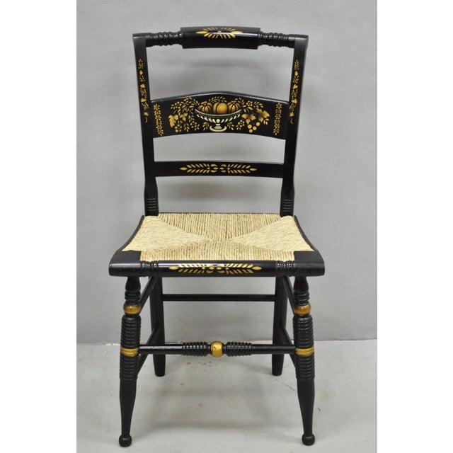 Vintage Nichols & Stone Hitchcock Harvest Stencil Painted Black Side Chair For Sale - Image 13 of 13