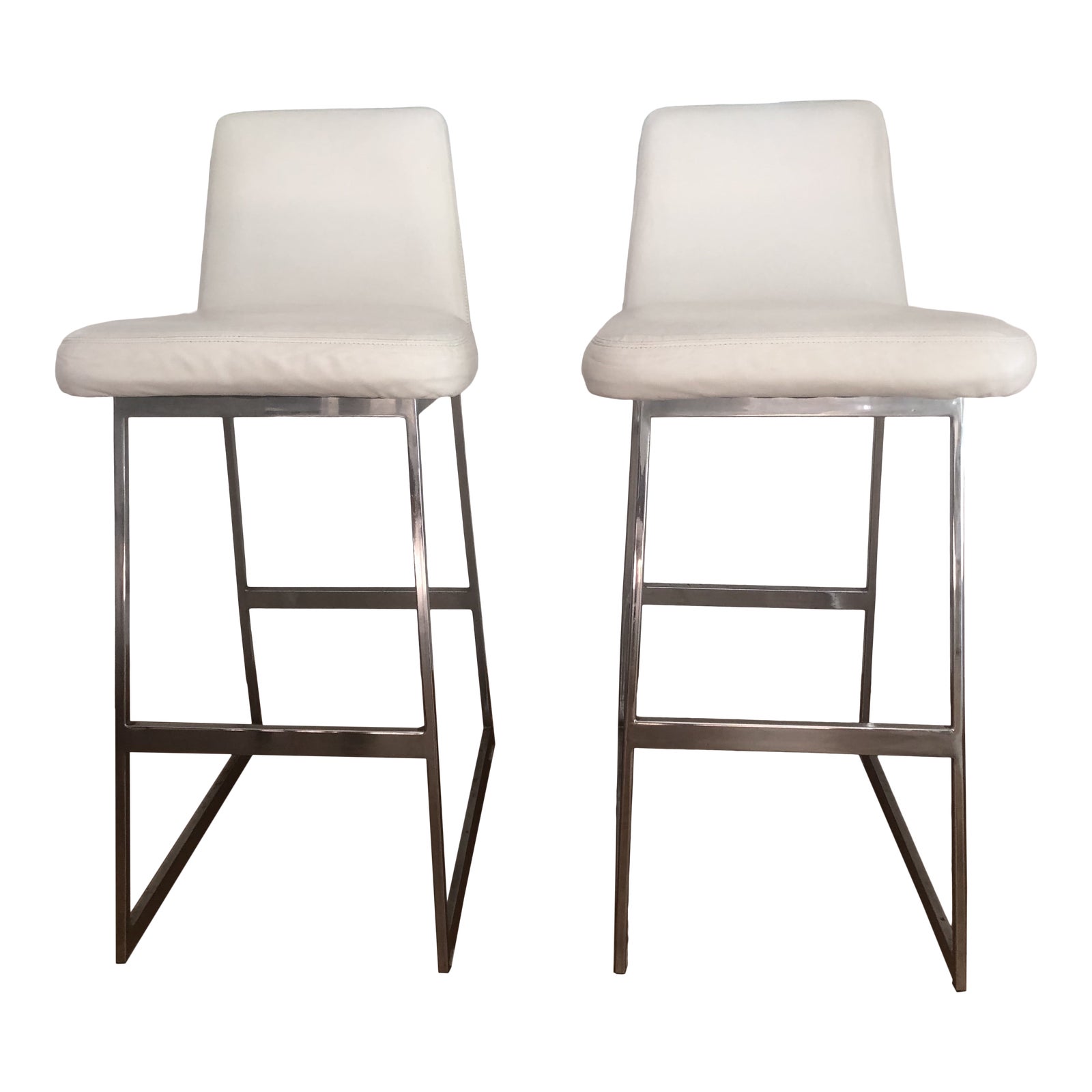 Lawson Fenning Elysian Leather & Chrome Bar Stools a Pair Chairish