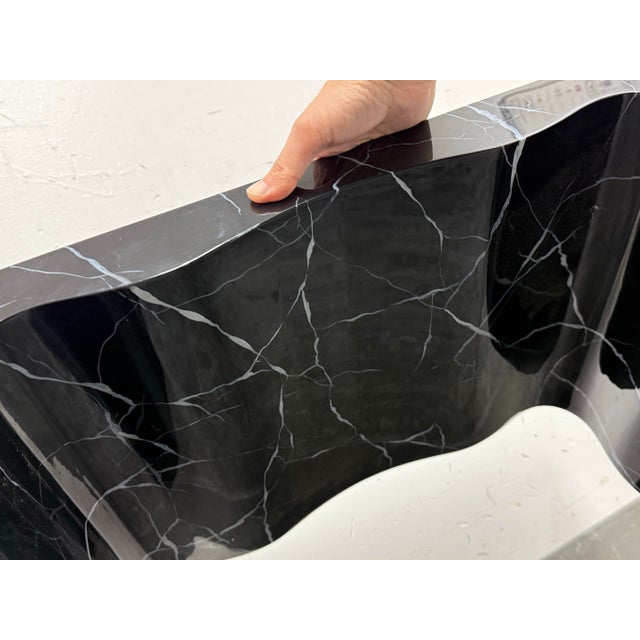 2010s Made Goods Foster Faux Marble Lacquered Bench/Side Table For Sale - Image 5 of 12