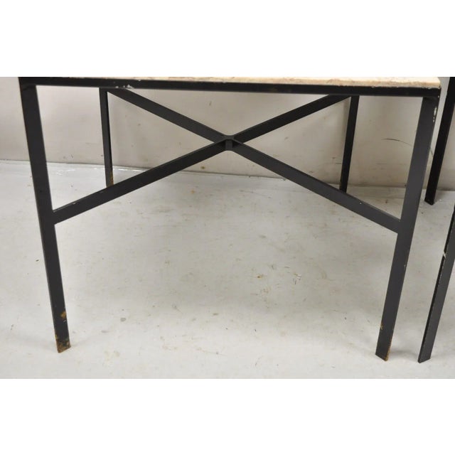 Mid 20th Century Vintage Paul McCobb Style Wrought Iron and Marble Square Side Tables - a Pair For Sale - Image 11 of 12