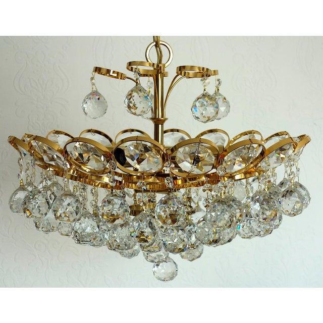 Mid-Century Modern Brass and Rainbow Lead Crystal 8-Light Chandelier from Palwa, 1960s For Sale - Image 3 of 12