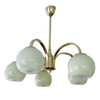 Art Deco Opaline Glass and Brass Pendant Light, 1950s For Sale