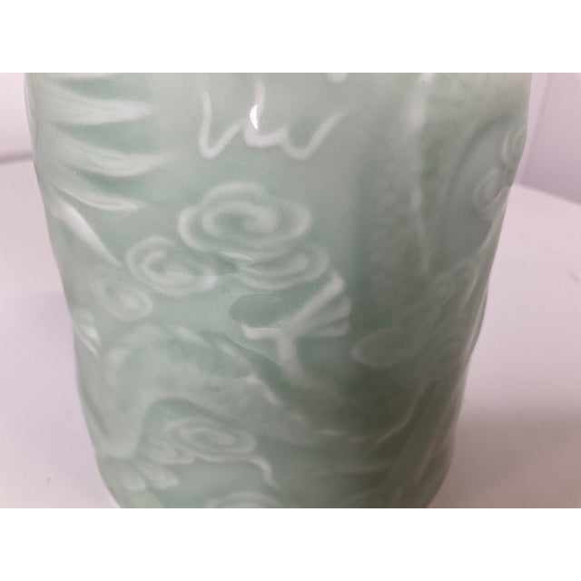 Celadon Mid 20th Century Celadon Dragon Brush Pot For Sale - Image 8 of 10