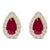 10K Yellow Gold 5X3 MM Pear-Cut Ruby and 1/7 Cttw Diamond Halo Stud Earrings (I-J Color, I1-I2 Clarity) For Sale