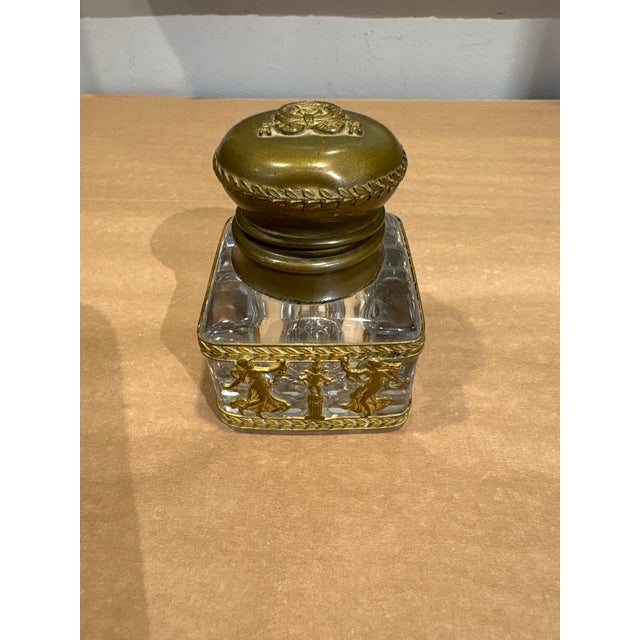 Glass Antique French Ormolu Inkwell For Sale - Image 7 of 8