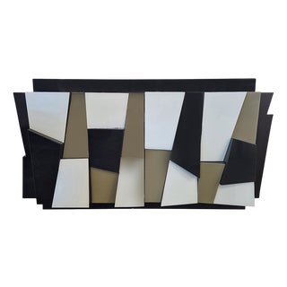 2-Door Sideboard in Black Lacquered Wood and Glass Doors, 1980s For Sale