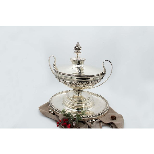 Metal Silver Relief Tureen with Four Support Feet For Sale - Image 7 of 7