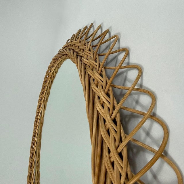 Round Rattan Hand Woven Wall Mirror, Sweden, 1950s For Sale - Image 6 of 13