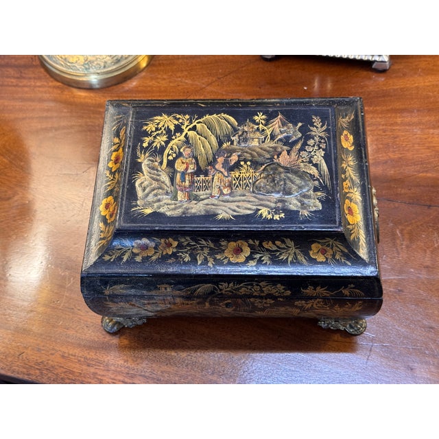 19th Century 19th Century Regency Chinoiserie Box With Painted Scenes For Sale - Image 5 of 7