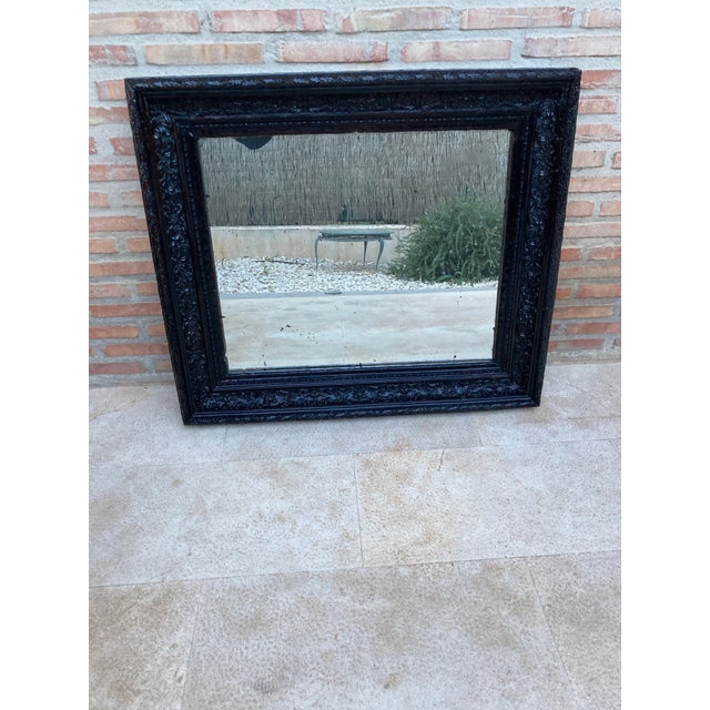 French Dark Framed Carved Wood Wall Mirror, 1920 For Sale - Image 6 of 18
