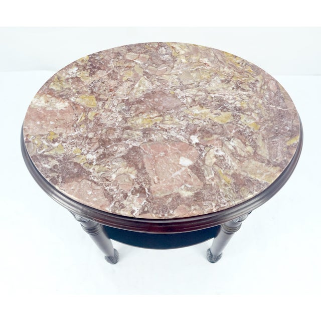 Drexel Fine Carved Solid Mahogany Marble Oval Marble Top Stand Pedestal Lamp Table MINT For Sale - Image 4 of 11