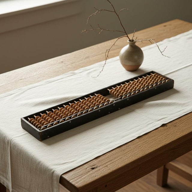 Traditional Japanese soroban (abacus) handcrafted in Japan, dating to approximately the 1930s-1940s. The soroban has been...