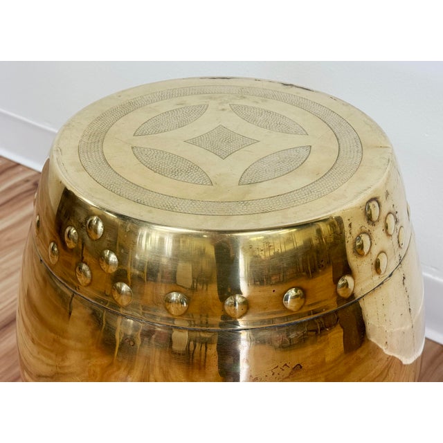Brass Vintage Chinoisierie Style Brass Garden Drum Stool For Sale - Image 8 of 10