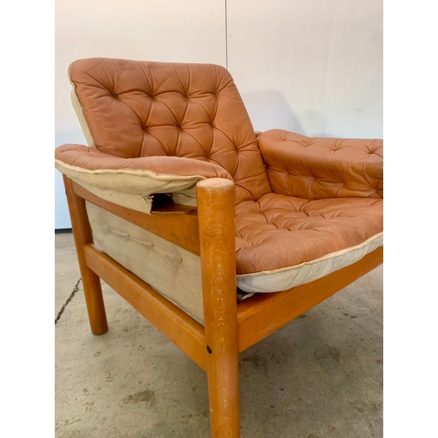 Animal Skin 1980s Tan Leather "Irevik" Armchair and Ottoman Designed by Sture Eng and Kjell Nordin for Ikea For Sale - Image 7 of 17