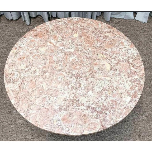 Hollywood Regency Mid Century Italian Rose Marble Coffee Table With Ornate Cast Brass Legs For Sale - Image 3 of 4