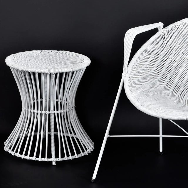 Wicker Salterini Radar Style Chairs With Pedestal Side Tables Seating Set For Sale - Image 13 of 14