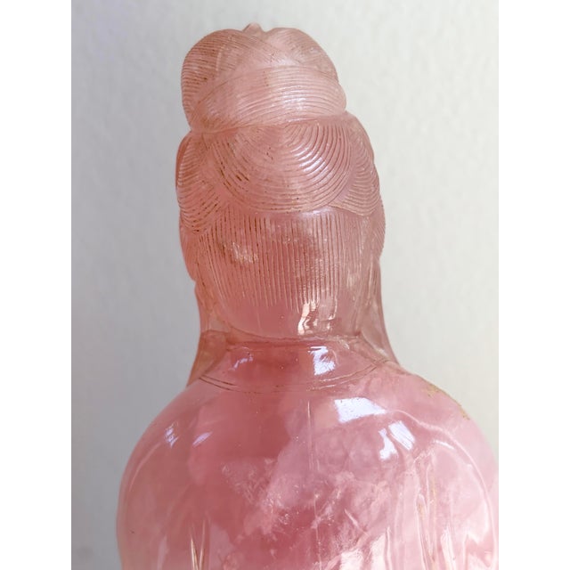 Gemstone Antique Chinese Qing Dynasty Rose Quartz Guanyin Kwan Yin Figurine W/ Stand For Sale - Image 7 of 12