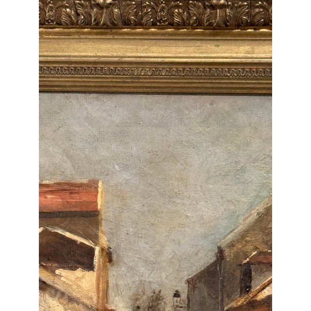 19th Century French Oil on Canvas Barn and Village For Sale - Image 11 of 14