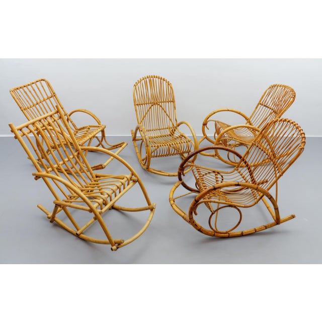 Mid-Century Modern Rattan and Bamboo Rocking Chair, 1960s For Sale - Image 9 of 11
