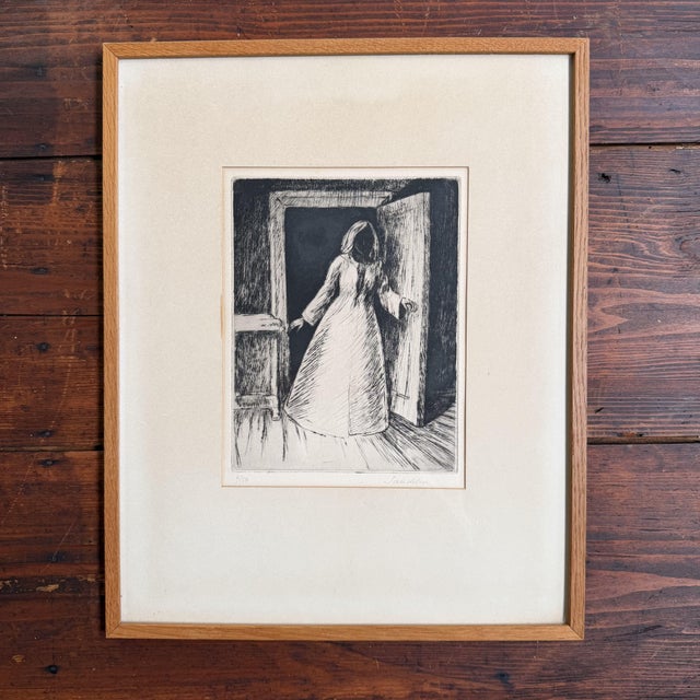Black Börje Sandelin, Woman in the Doorway, 1950s, Etching, Framed For Sale - Image 8 of 8