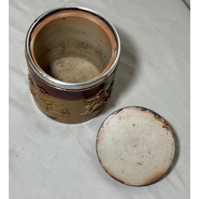 Share Antique Doulton Lambeth Sterling Silver Stoneware Pottery Tobacco Jar Humidor For Sale - Image 12 of 12