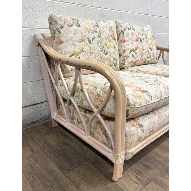 Vintage MCM Ficks Reed Style Organic Coastal Boho Style Rattan Loveseat Settee For Sale - Image 4 of 7