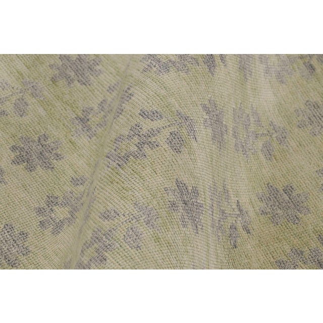Textile Rug & Kilim’s Block Print Rug With Gray, Chartreuse and Ochre Florals For Sale - Image 7 of 10