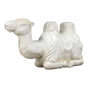 20th Century Figural Carved Solid Wood Resting Camel Sculpture Distressed White Painted Body