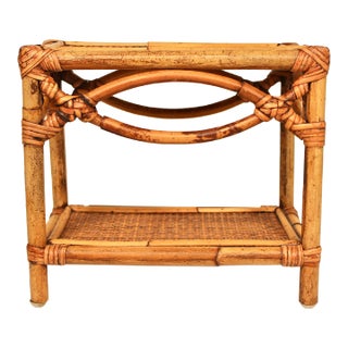 Vintage Boho Chic Bamboo Platform / Bookshelf / Plant Stand For Sale