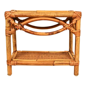 Vintage Boho Chic Bamboo Platform / Bookshelf / Plant Stand