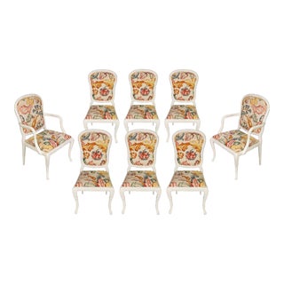 A Set of 10 Carved Painted Dining Chairs For Sale