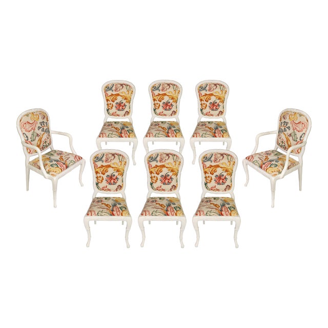 A Set of 10 Carved Painted Dining Chairs For Sale