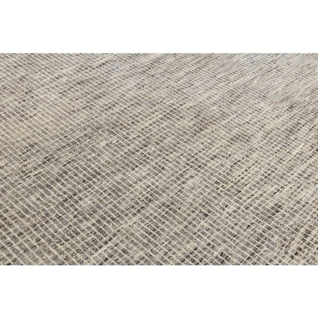 Charcoal Modern Moroccan Style Wool Rug Neutral Earth Tones & Minimalist Grid Pattern For Sale - Image 8 of 10