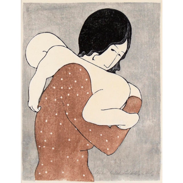 Modern "Lady Holding a Baby" - Woodblock Print by Stephen White For Sale - Image 3 of 9
