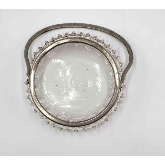 Murano Glass Basket with Silver-Toned Frame & Hobnail Design, Italy For Sale - Image 3 of 5