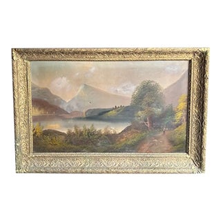 19th Century American Hudson River School Oil on Canvas, Original Frame For Sale