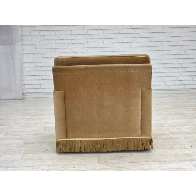 Vintage Danish Lounge Chair in Honey Yellow Furniture Velour, 1970s For Sale - Image 6 of 16