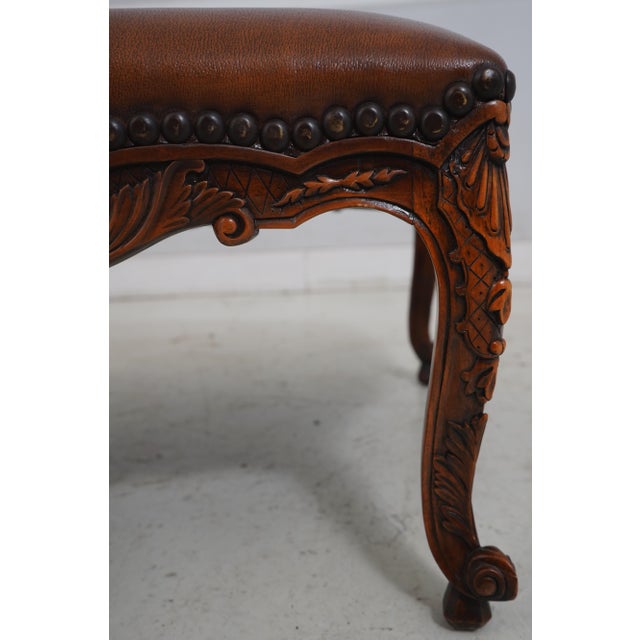 1990s Theodore Alexander French Style Leather Seat Large Ottoman For Sale - Image 5 of 13