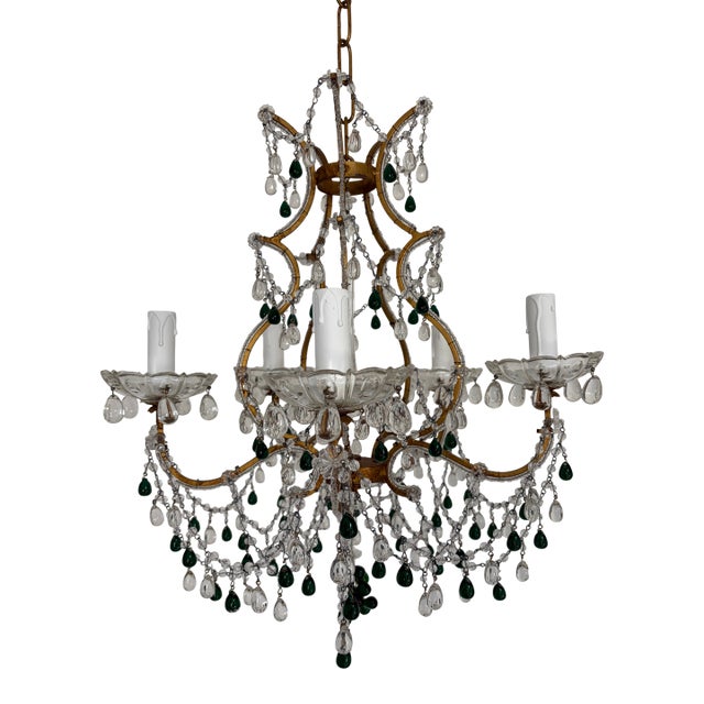 Forrest Green Murano Drops Beaded Chandelier Crystal Swags C 1920 French For Sale