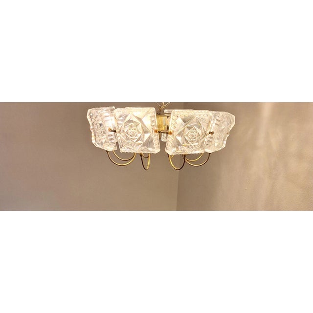 Vintage Chandelier with Brass Frame and Interconnected Crystal Glass Plates, 1970s For Sale - Image 9 of 9
