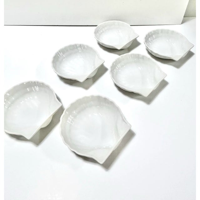 1980s 1980s White Porcelain Clam Shell Appetizer Plates – Coastal Set of 6 For Sale - Image 5 of 12