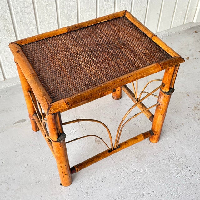 Vintage Chinoiserie Bamboo Side Table For Sale - Image 4 of 11