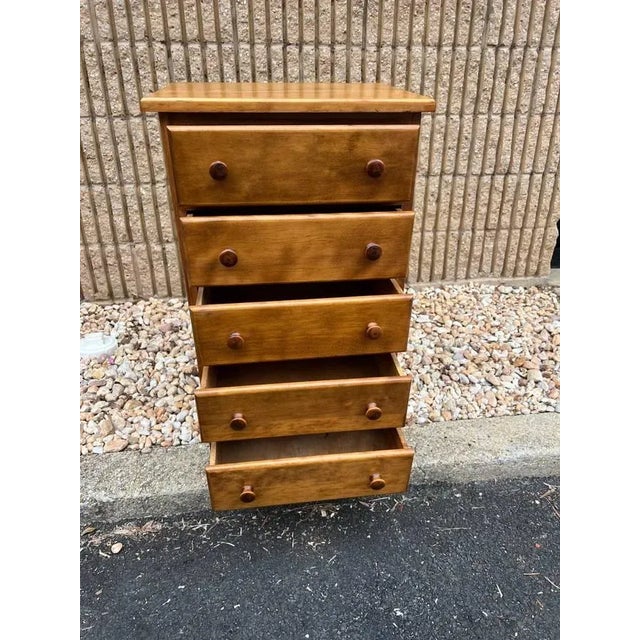 Pair of Vintage Early American Primitive Style Solid Tiger Maple Nightstands Small Chests For Sale - Image 12 of 12