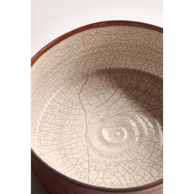 Large Scandinavian Modern Raku-Fired Stoneware Bowl by Inger Rokkjær, 2003 For Sale - Image 13 of 17