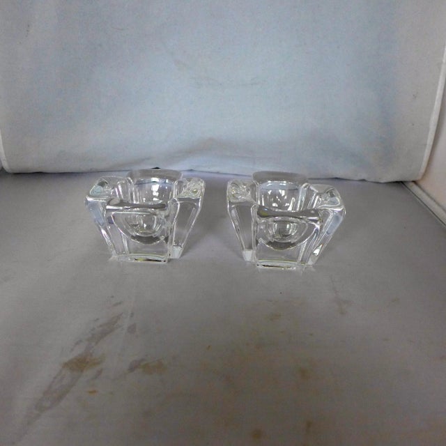Offered is a set of 2 crystal candleholders square votives. Swedish made, signed ." Orrefors". Excellent condition!