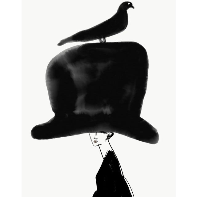 "Bird on Chapeau Noir" Contemporary Limited Edition Fashion Print by Annie Naranian For Sale