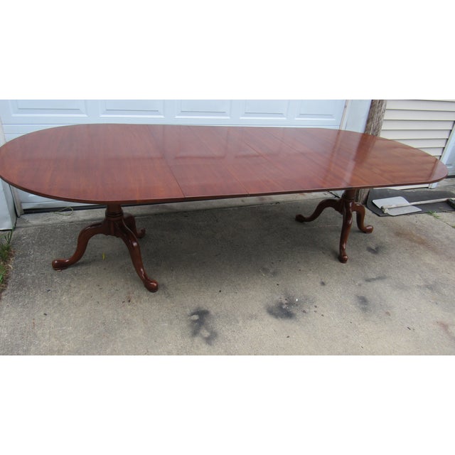 Wood 1980s Henkel Harris Cherry Dining Room Table Four Leaves Set For Sale - Image 7 of 13
