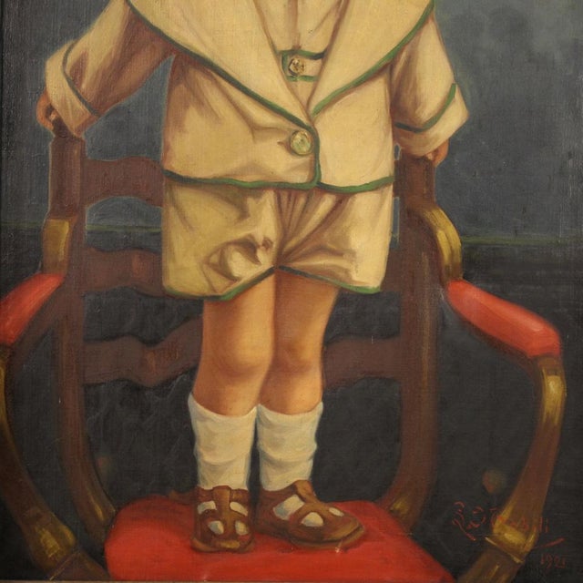 Italian Artist, Portrait of a Child, 1921, Oil on Canvas For Sale - Image 9 of 17